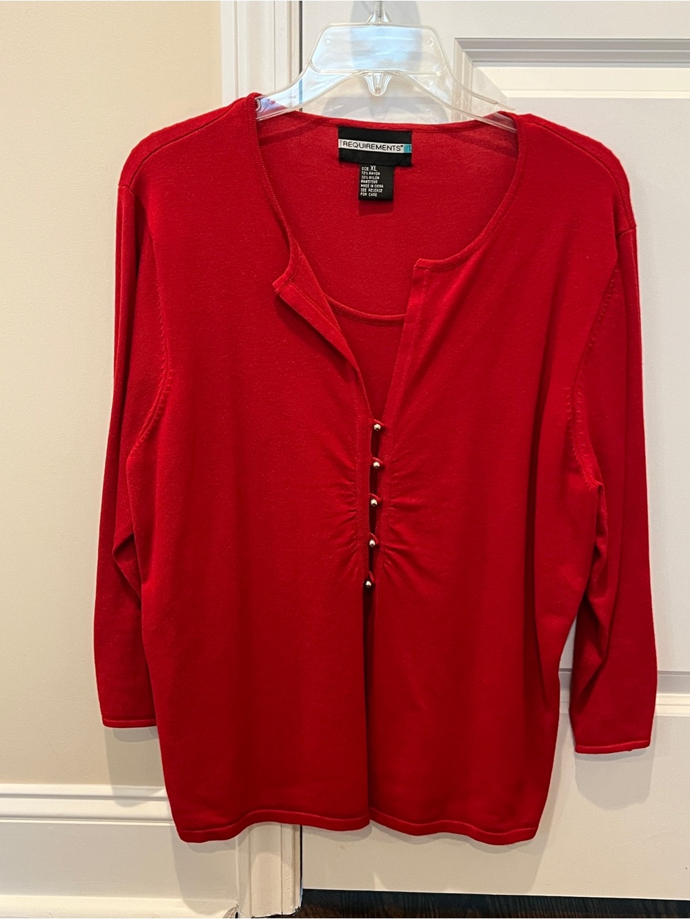 Requirements Red Long Sleeve Faux Two Piece Knit Top